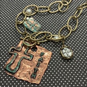Crave Chunky Faith Chain Necklace in Gold and Copper Color With Teal Accents